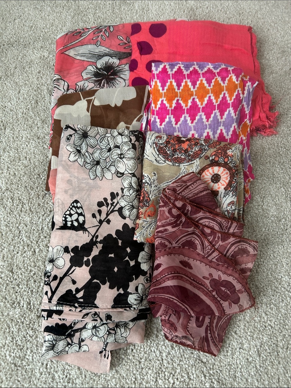 Mixed Pattern Scarf Bundle in Pink, Coral & Mauve